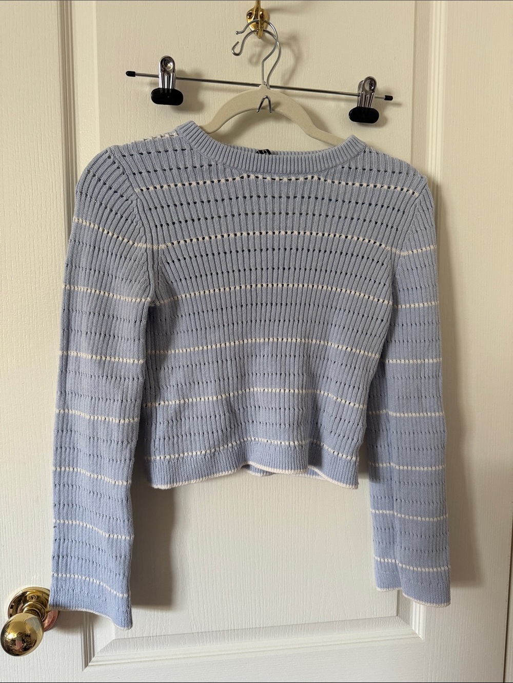 Divided Light Blue & White Striped Ribbed Crewneck